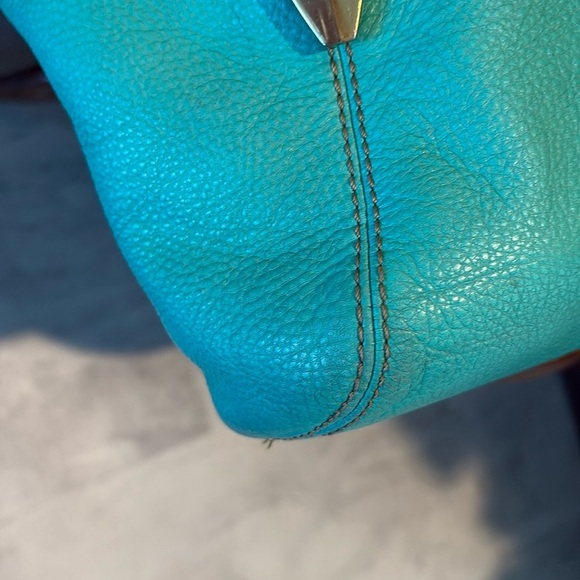 Oryany large Shoulder Bag leather green side of Aqua many inside pockets gold - Picture 12 of 17